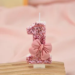 Pink Bow Sequin Anniversary Candle Decoration (1)