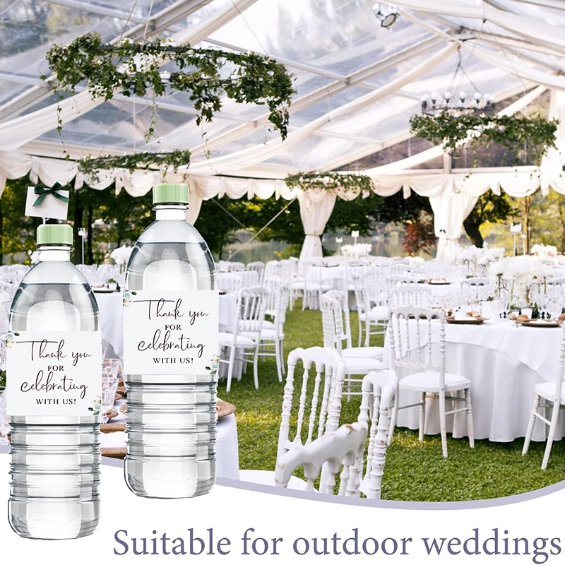 Elegant Eucalyptus Flower Celebration Water Bottle Labels - 30 Pack