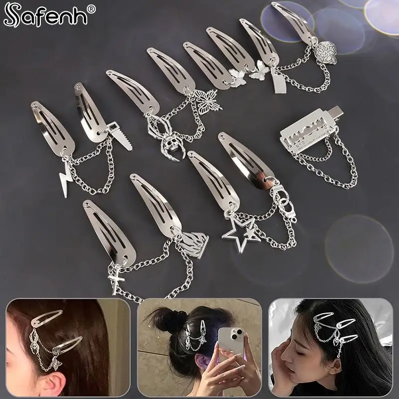 

1/1Pair Hair Pin Fashion Punk Hair Pin Metal Chain HairClip Spider Butterfly Hairgrip Party Hair Halloween Accessories Headdress