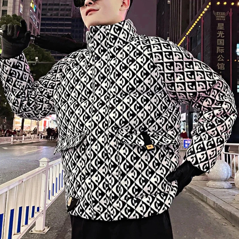 

2024 Winter Letter Print Jackets Men Fashion Oversize Casual Puffer Parkas Thicken Warm Coats Hiphop Streetwear Overcoat