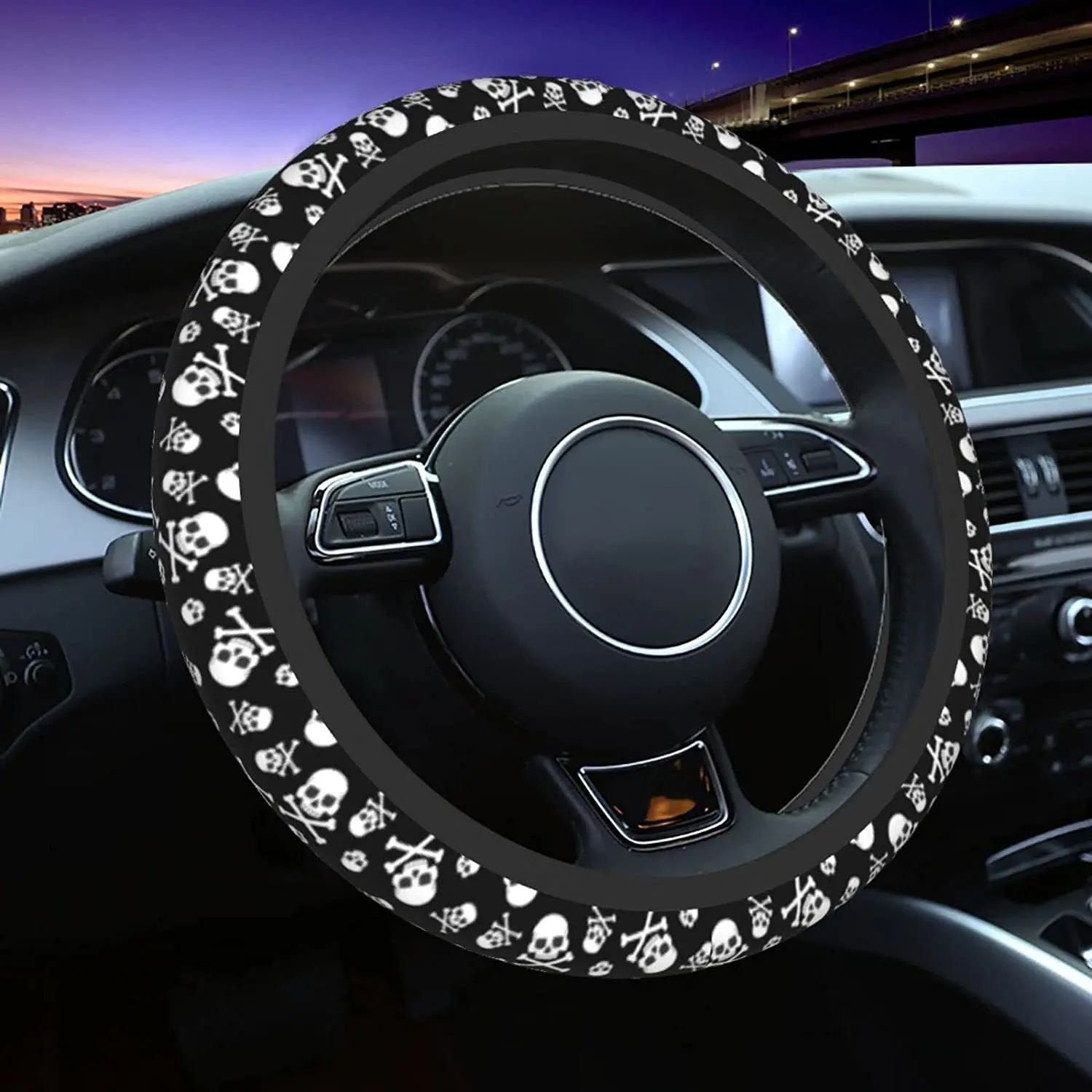 

Skull Goth Car Accessories Skull Steering Wheel Cover Universal 15 Inch Anti-Slip Car Wheel Protector Universal Automotive