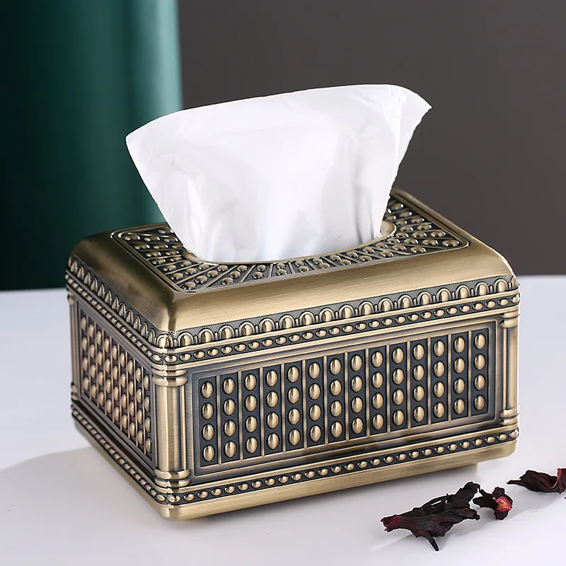 

European-style Metal Tissue Box Home Retro Carton Living Room Coffee Table Home Desktop Decoration Supplies Creative Tissue Box