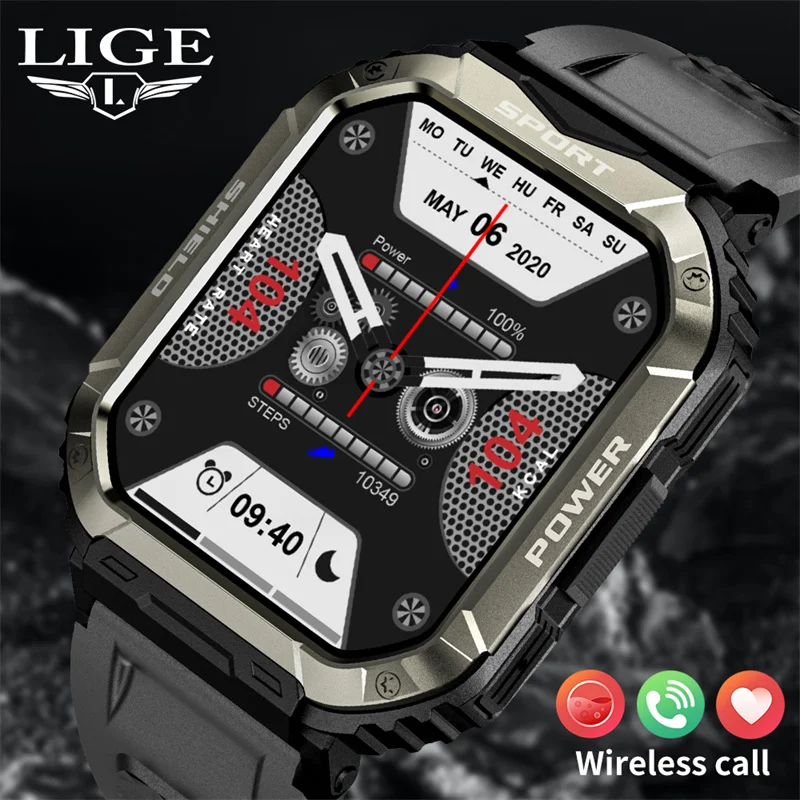 

LIGE New Smart Watch Men 1.83 inch Outdoor Multi-Sports Bluetooth Blood Oxygen Heart Rate Waterproof Smartwatch For iOS Android