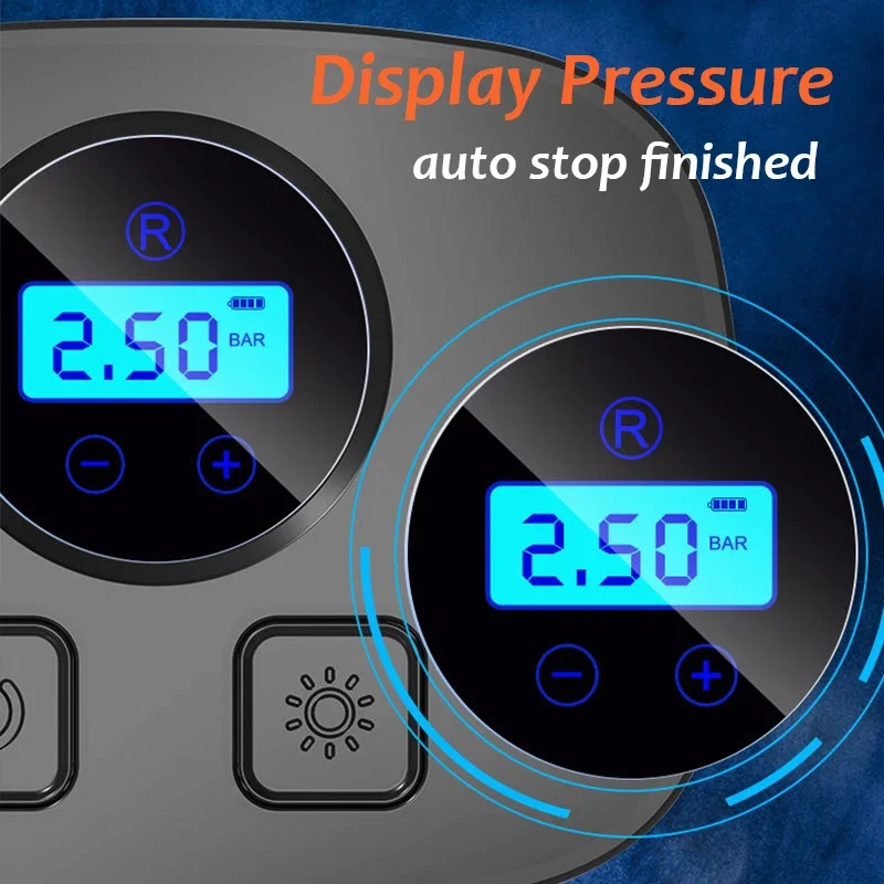 Rechargerable Car Tire Inflator Handle Wireless Car Air Compressor Pump 150PSI Portable for 12V Motorcycles Bicycles