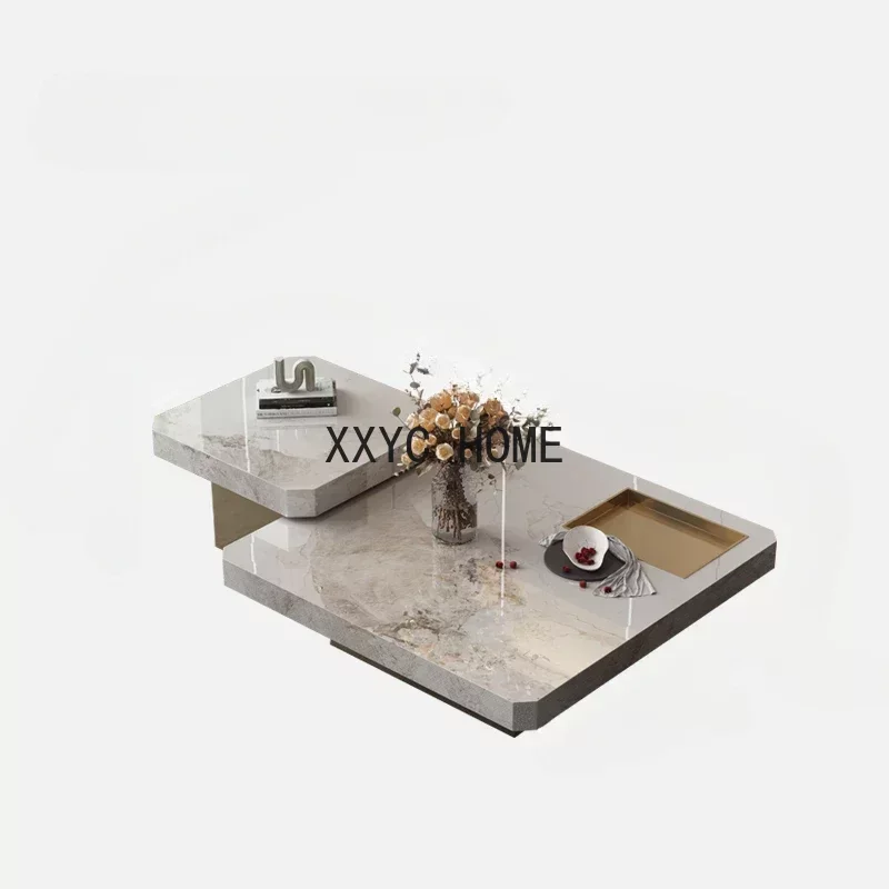 

Простой квадратный комбинированный мраморный чайный столик для гостиной, минималистичный итальянский зеркальный роскошный Тихий стильный чайный столик