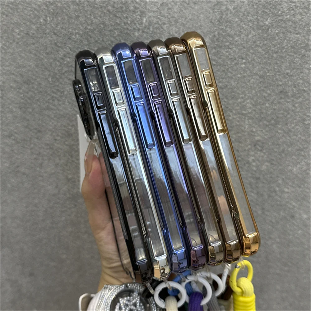 Elegant Plated Clear Wrist Strap Lanyard Phone Case with Cooling Protective Cover