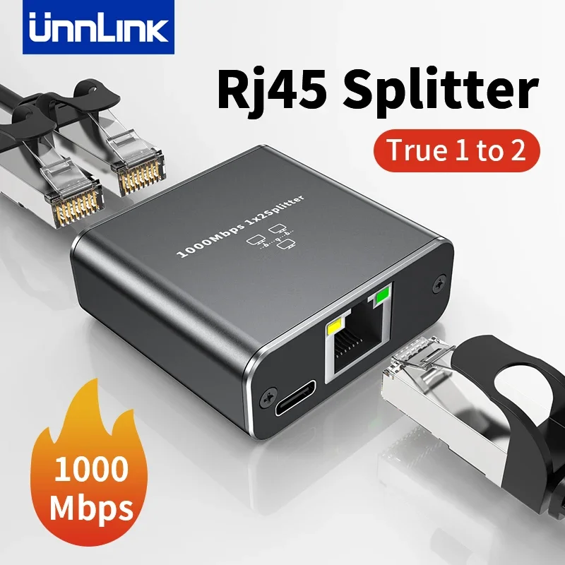 Unnlink Rj45 분배기, 1-2 기가비트 이더넷 어댑터, 인터넷 네트워크 케이블 확장기, PC TV 박스 라우터 공유기용 Rj45 커넥터