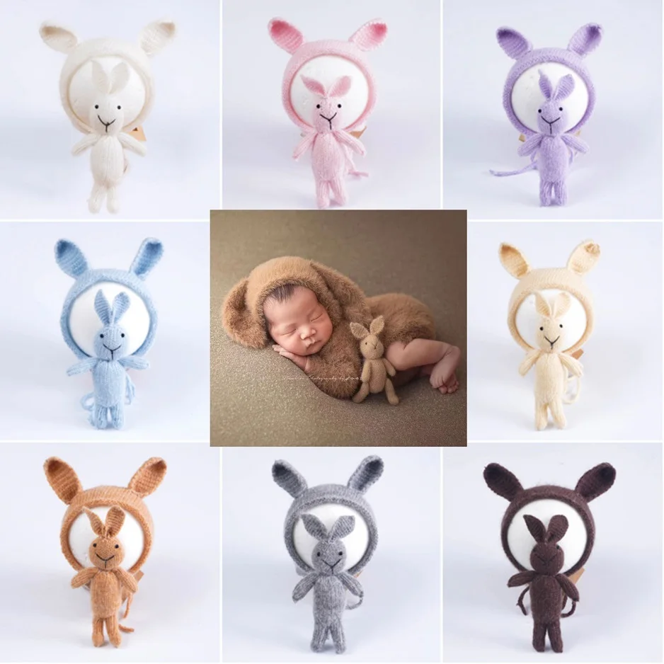 2pcs/set Newborn Photography Props Hat Doll Knitted Crochet Rabbit |