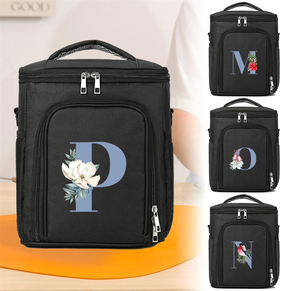 

Cooler Pack Insulated Lunch Bag Thermal Picnic Box Reusable Dinner Storage Bag Bento Lunch Handbags Blue Letter Printing Series