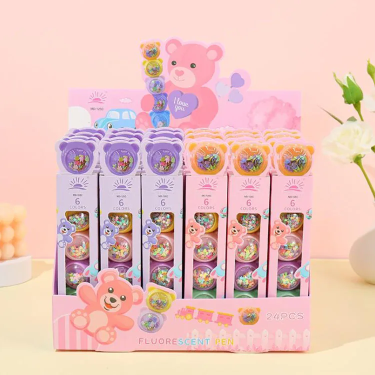 12-box-lot-kawaii-bear-highlighter-cute-5-colors-panda-drawing-painting-marker-pen-school-supplies-stationery-wholesale