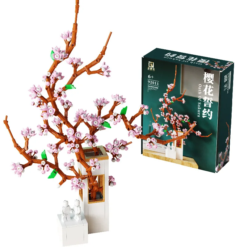 

QZL92011 Cherry Blossom Simulation Flower Arrangement Girl Assembly Small Particle Building Block Flower Model Toy