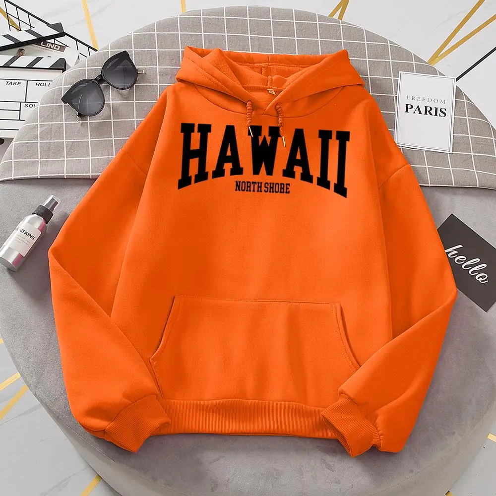 

Hawaii North Shore Letter Print Hoodie Women'S Street Autumn Fleece Hoody Casual Soft Sweatshirt Hip Hop Warm Women Sportswears