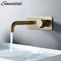 Smesiteli ห้องน้ำอ่างล้างหน้าก๊อกน้ำแผ่นร้อนและเย็น Wall-Mount Mixer แตะแปรงก๊อกน้ำทองที่มีลูกบิด 1