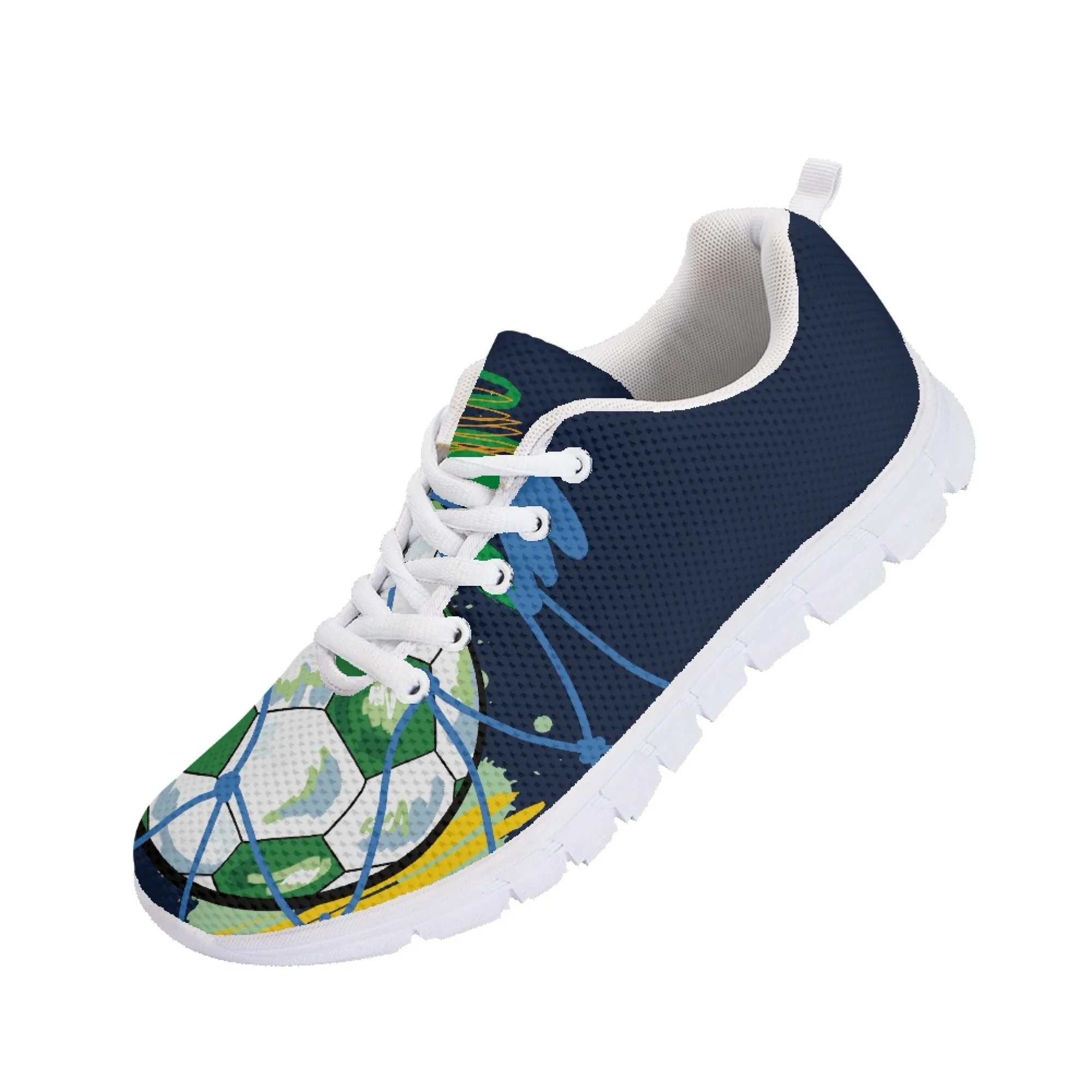 Yikeluo 2022 Casual Lace up Mesh Sneakers Male Football Frint Flat Shoes Breathable Casual Running Shoes Sport Footwear for Men