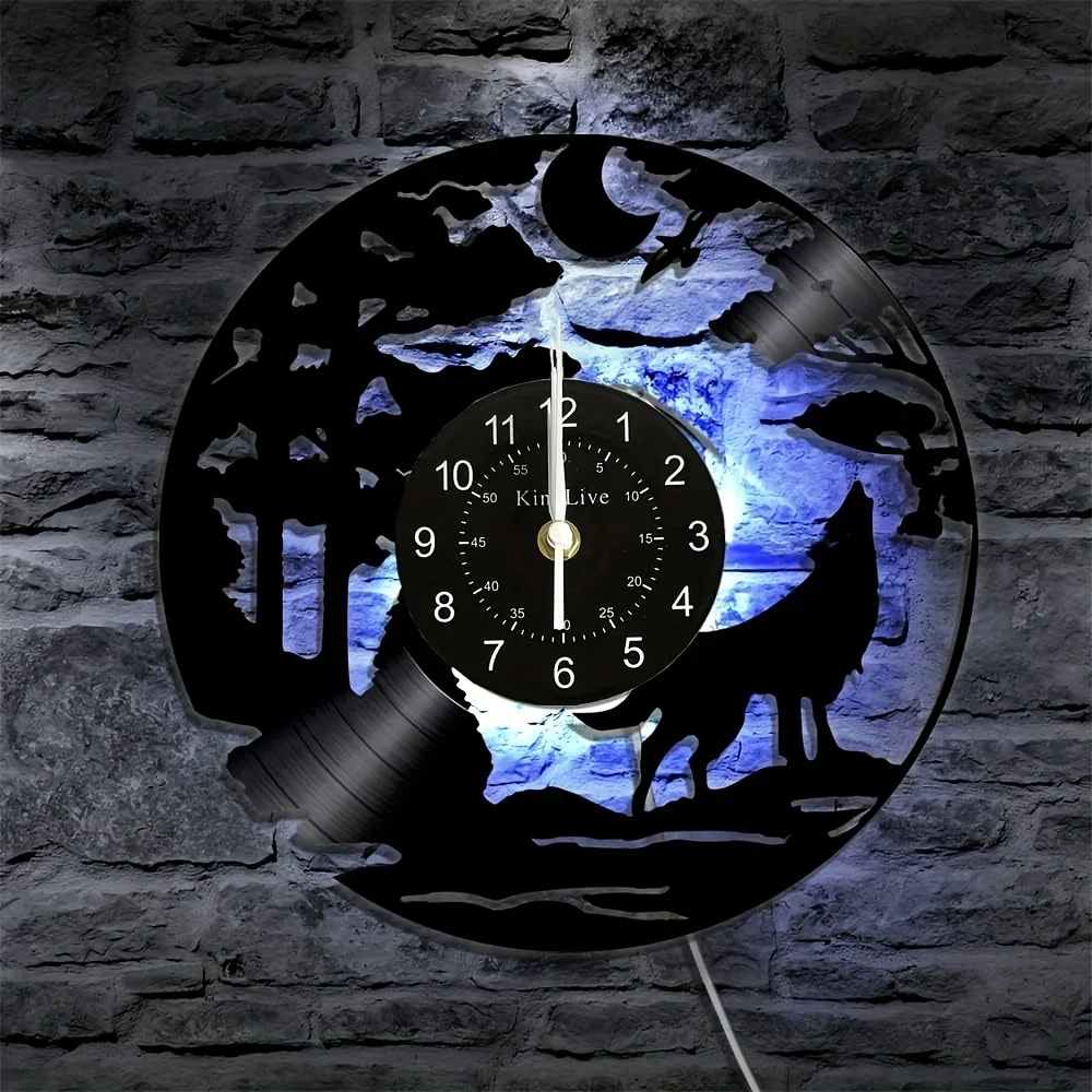 

1pc Vinyl Record Wall Clock, Wolf Theme Wall Clock, Silent Clock, For Birthday, For Living Room Bedroom, Room Home Decor, Kitche