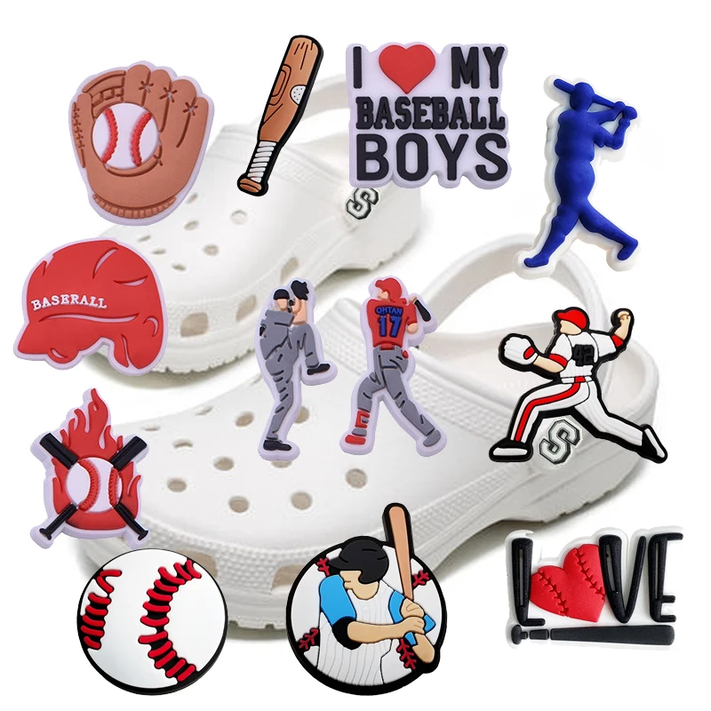 Baseball Sport PVC Silicone Pins Croc Charms For Shoe Ornament Pin Croc Accessories Garden Slipper Decoration Wholesale Bulk