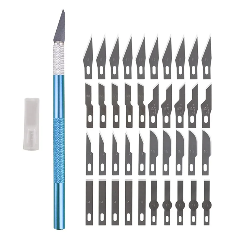 

Engraving Non-Slip Metal Knife Kit + 40/10pcs #11 Blades Cutter Craft Knives for Mobile Phone PCB Repair Hand Tools