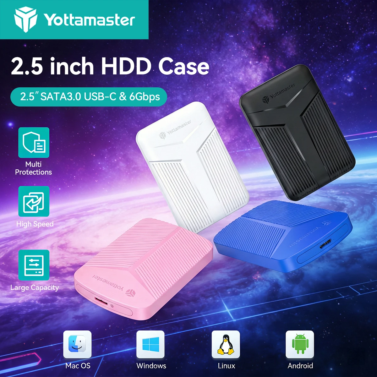 Yottamaster 6Gbps 2.5inch HDD Enclosure SATA to USB 3.0 Adapter Hard Disk Case UASP Hard Drive Enclosure for Windows Mac Linux