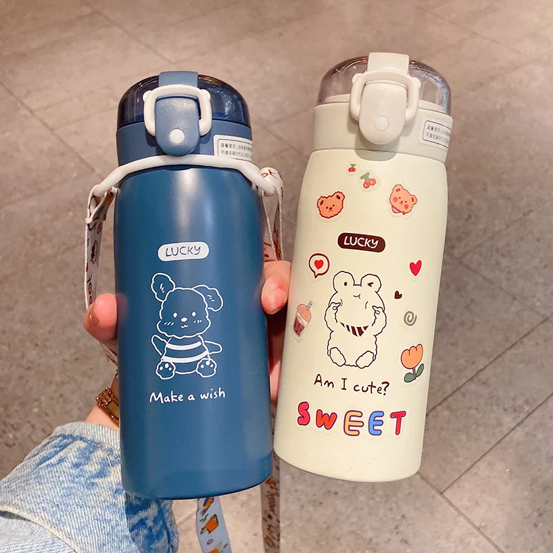 

Cute Vacuum Flask Cartoons Stainless Steel Water Bottle Coffee Tea Milk Travel Straw Cup Bear Water Bottle Insulated Thermos