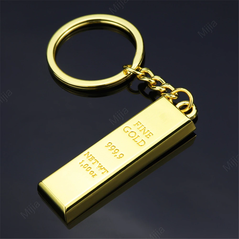 Metal Faux Ingot Bullion Keychain for Women Car Key Chain Bag Charms Gold Plated Artificial Gold Key Rings Gift - Image 2