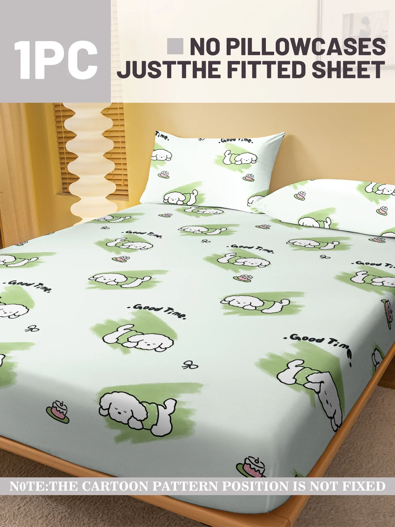 1 Cartoon Cute animal dog printed matte Fitted Sheet, bedroom printed bed cover, bedding (excluding pillowcases) 2