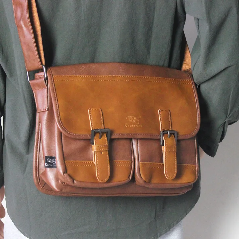 Bolso de hombro de cuero PU Vintage para hombre, bandolera de viaje multifunción, gran capacidad, mensajero, ipad