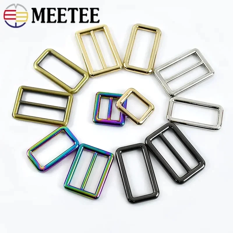 

10Pcs Meetee 12-50mm Metal Buckle Tri-Glide Slider Adjust Clasp Square Connector Hook Ring for Bag Strap Webbing Belt Dog Collar