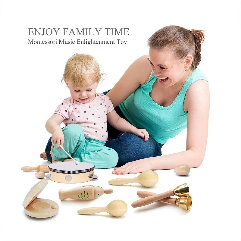 Baby Musical Toys for Toddlers 1-3 Kids'Drum Wooden Percussion Toys Wood Shakers Rattles Educational Learning Toys 6 12 Months 2