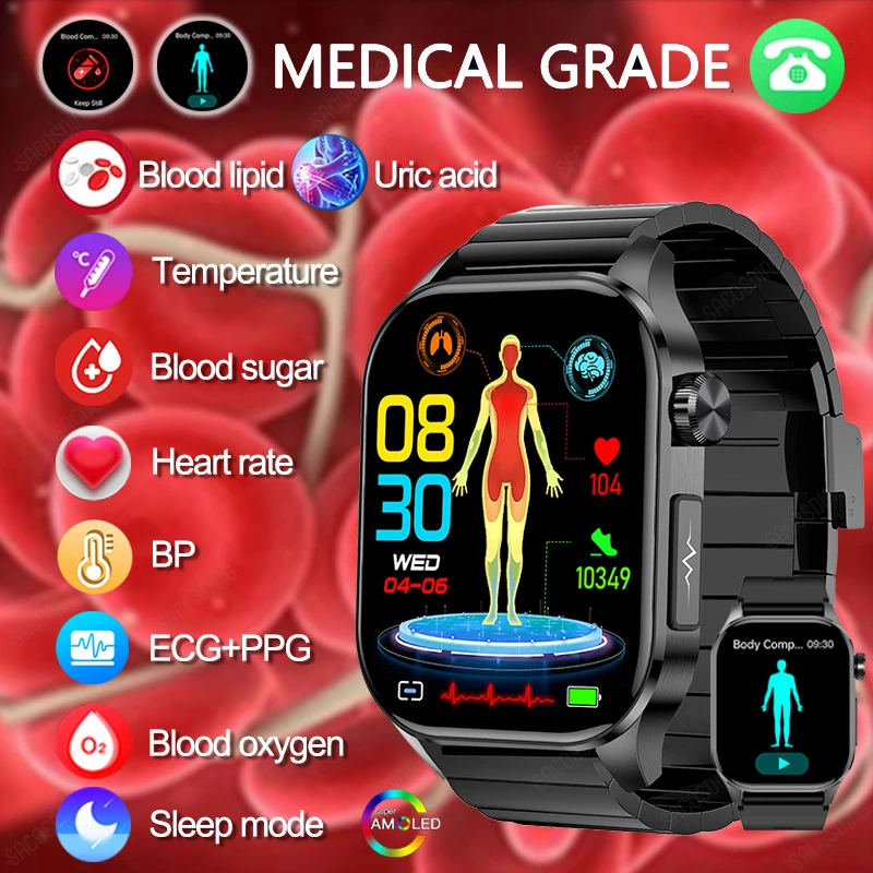 

Blood Lipids Uric Acid Blood Glucose Health Smart Watch ECG+PPG+HRV Heart Rate Blood Body Composition Smartwatch Bluetooth Call