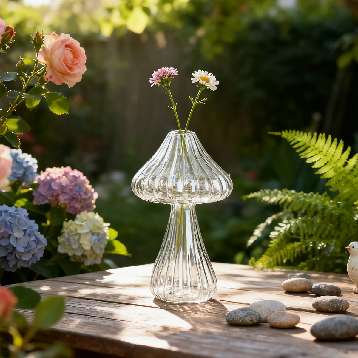 1PC, creative transparent glass small straw mushroom-shaped decorative vase, transparent mushroom vase for home decoration