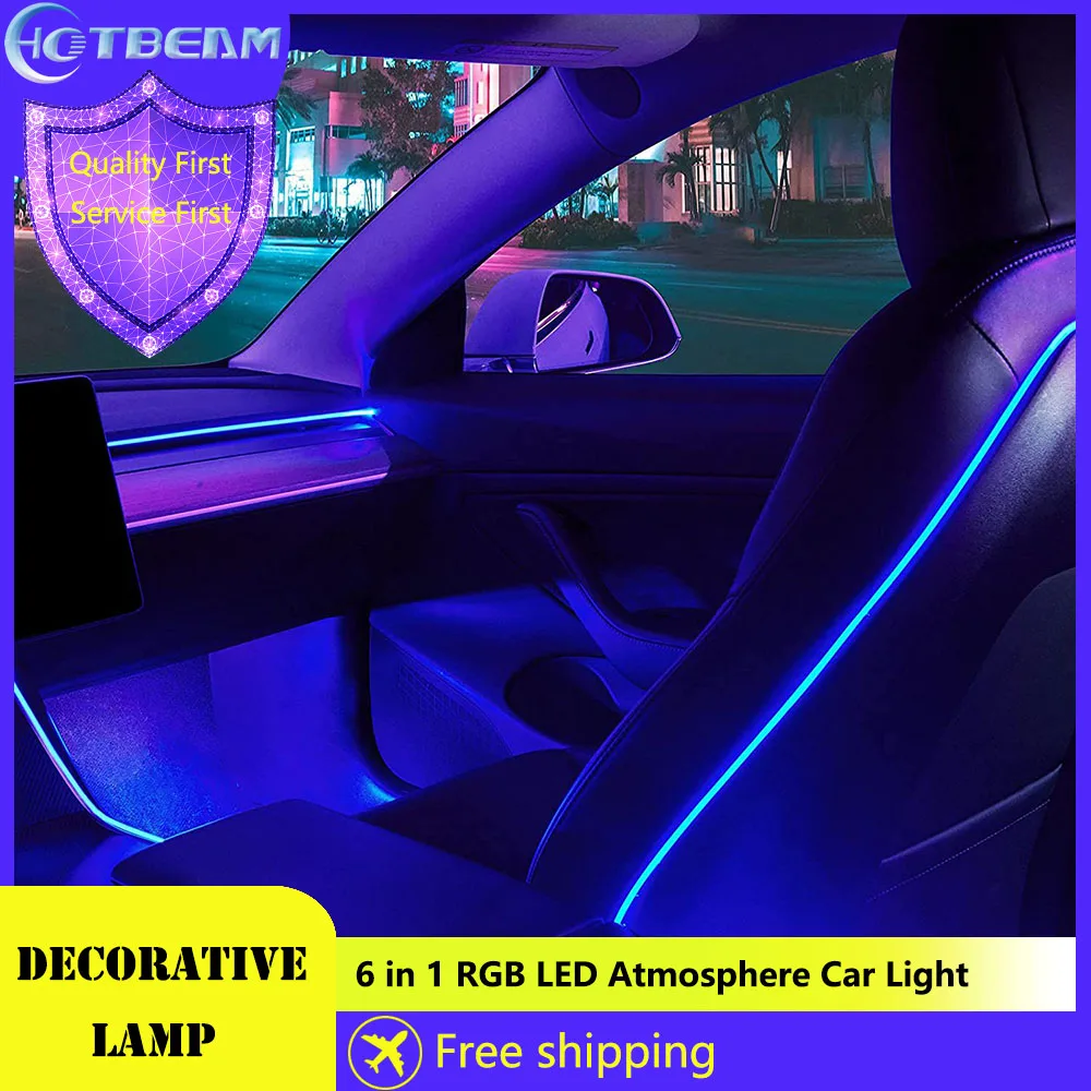 6/8M LED Atmosphere Car Light Interior 64 RGB Car Interior Acrylic Light Guide Fiber Optic Decoration Atmosphere 6 in1