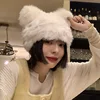 2022 Real Rabbit Fur Winter Hat for Women Knitted Fluffy Beanie Ladies Fashion Solid Color Warm Plush Skull Women's Thick Hat 1