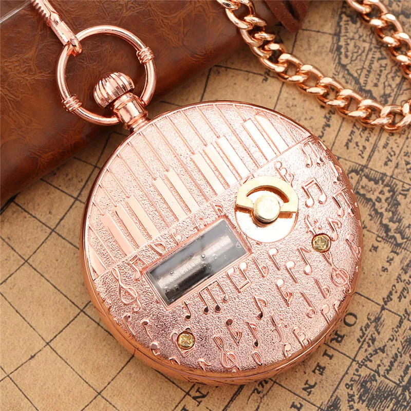 Roman Rose Gold Frohe Weihnachten Musical Taschenuhr FOB Uhr Quarzwerk Männer Frauen Anhänger Kette Uhren Leuchtzeiger – Detail 5