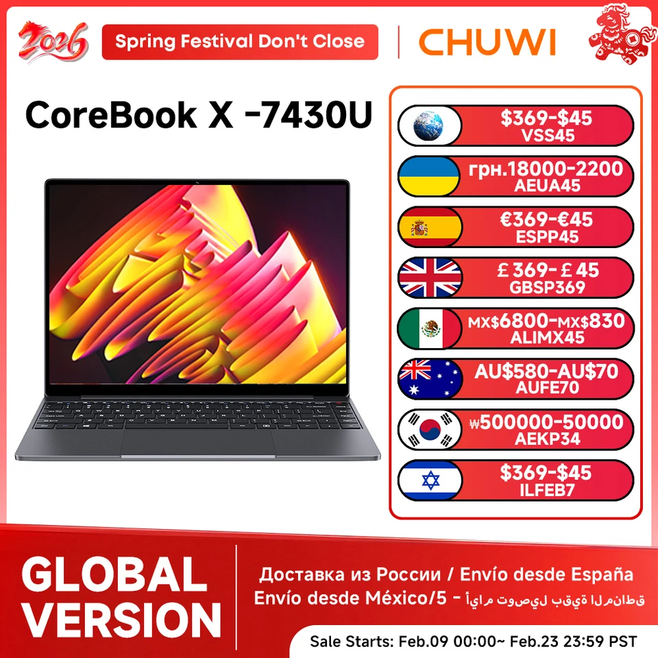CHUWI CoreBook X ゲーミングノートパソコン AMD R5-7430U 6コア 14.1