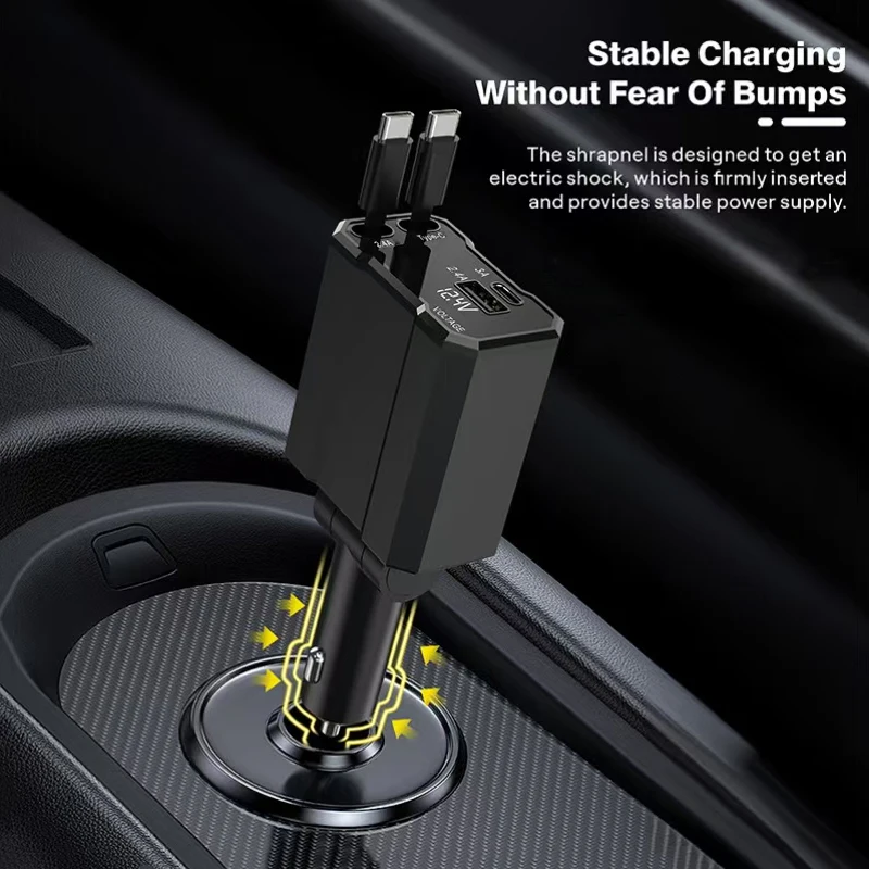 Mobile phone chargers, super-fast charging,  real-time voltage display, and optional starry lights and cigarette lighter.