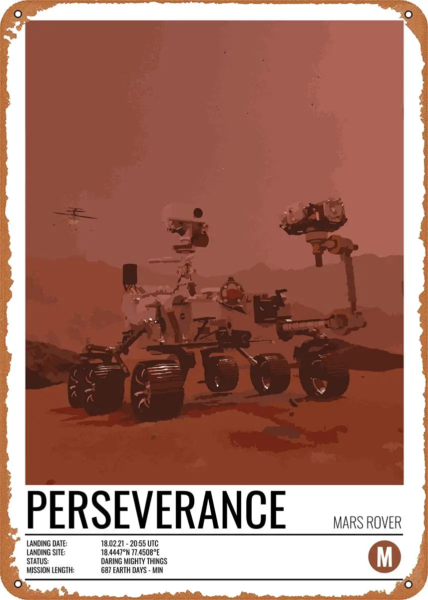 

Perseverance Mars Rover Metal Tin Sign Retro Wall Decor Vintage Art Print Poste Great Gift for Space Fans 8 x 12 inch