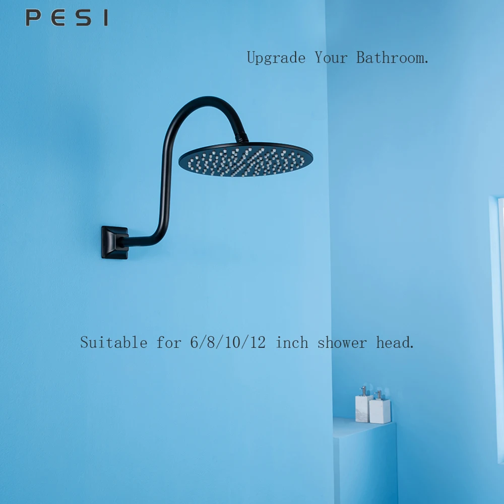 Wall Mounted Shower Arm Extension Pipe Shower Head Holder Stainless Steel for Bathroom Accessories Matte Black