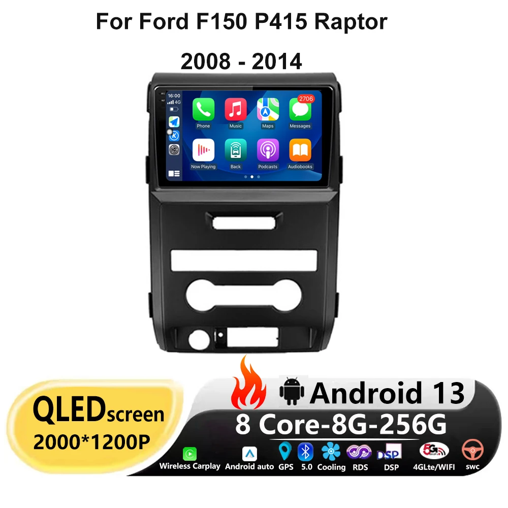 

For Ford F150 P415 Raptor 2008 - 2014 Android 13 Car Radio Multimedia Blu-ray QLED Navigation GPS Android Auto BT No 2din