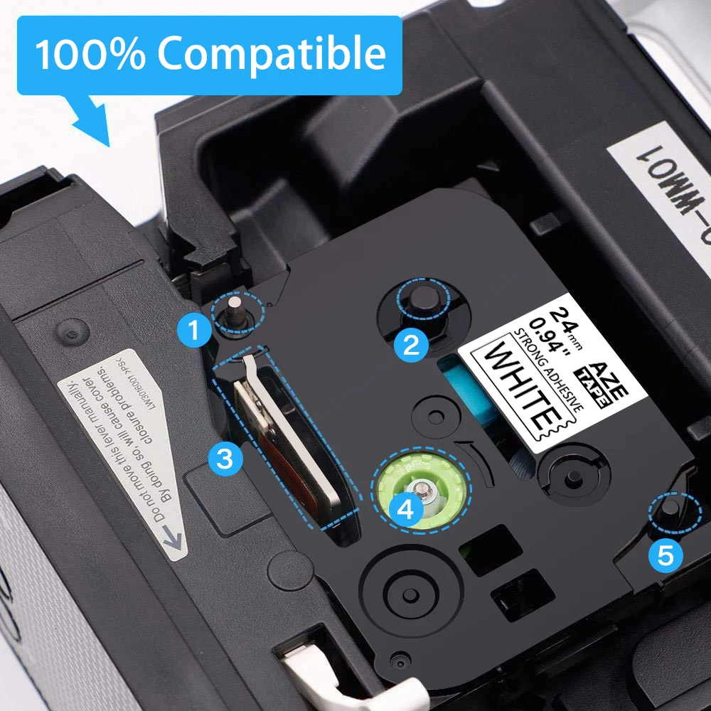Fita Etiqueta Branca Compatível para Brother tz Tze 251 P-touch 24 mm Dropshipping & Atacado Pcs Preto na - Imagem 4