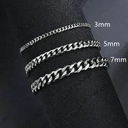 Men's Chunky Silver Cuban Link Chain Bracelet - Stainless Steel, Classic Punk Heavy Jewelry Gift (3mm)