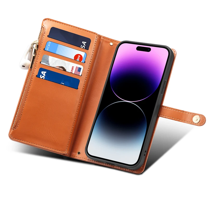 Wallet Shoulder Strap Phone Case for iPhone 15 Pro Max 14 13 12 11 Pro Max 15 Plus 13 Pro Leather Card Slot Lanyard Flip Cover