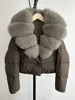 2024 New Winter Big Natural Fox Fur Fluffy Puffer Coat Women Button Warm 90White Duck Feather Down Short Jacket Waterproof Parka 2