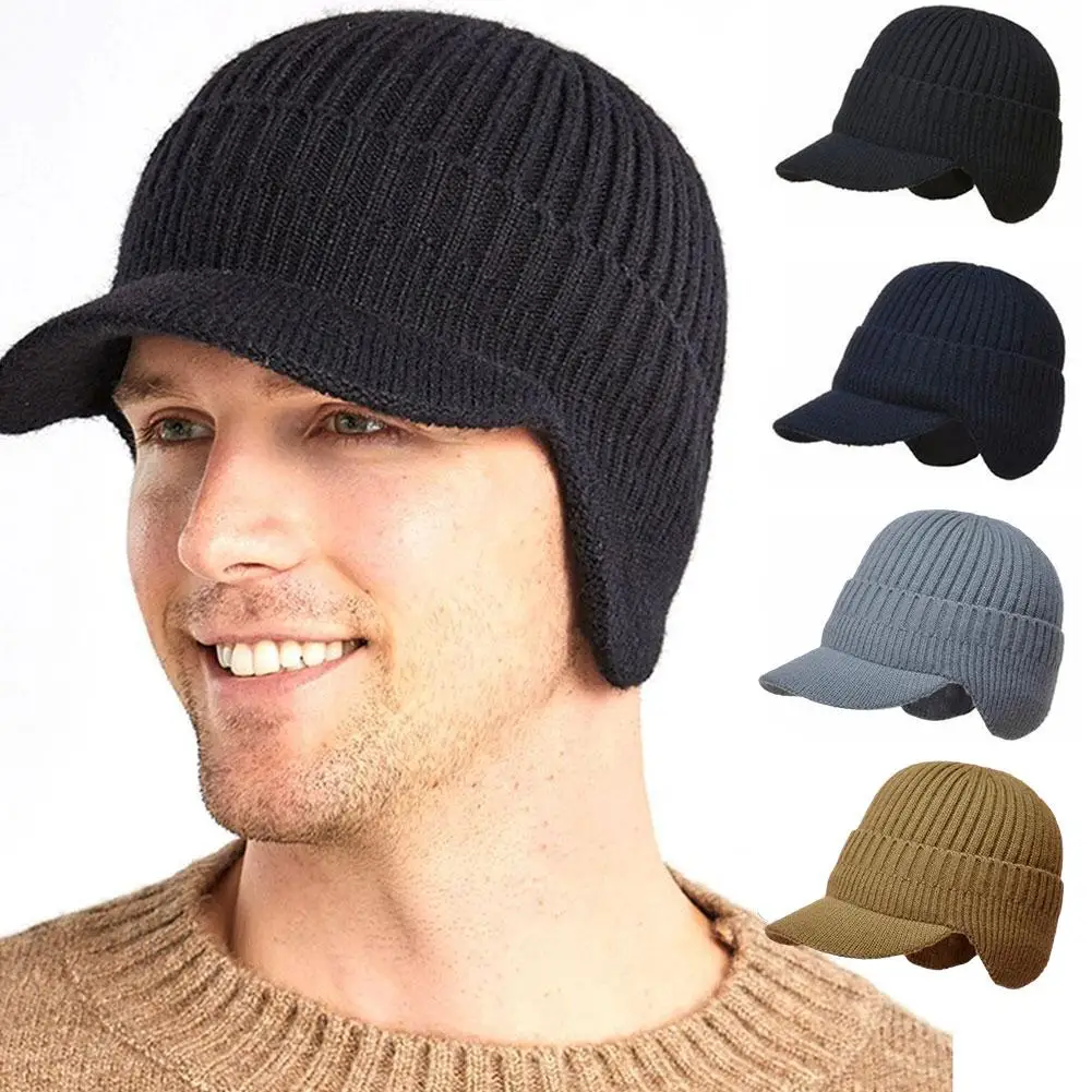 Men Winter Knitted Hat Outdoor Cycling Ear Protection Warmth Peaked Cap Casual Fashion Sunhat Bomber Skullies Beanies 55-60CM 2
