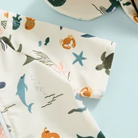 Children Baby Boys Zipper Swimwear + Hat Swimsuit Sun Protection Toddler Beachwear Short Sleeve Animal Print Bathing Suit 2