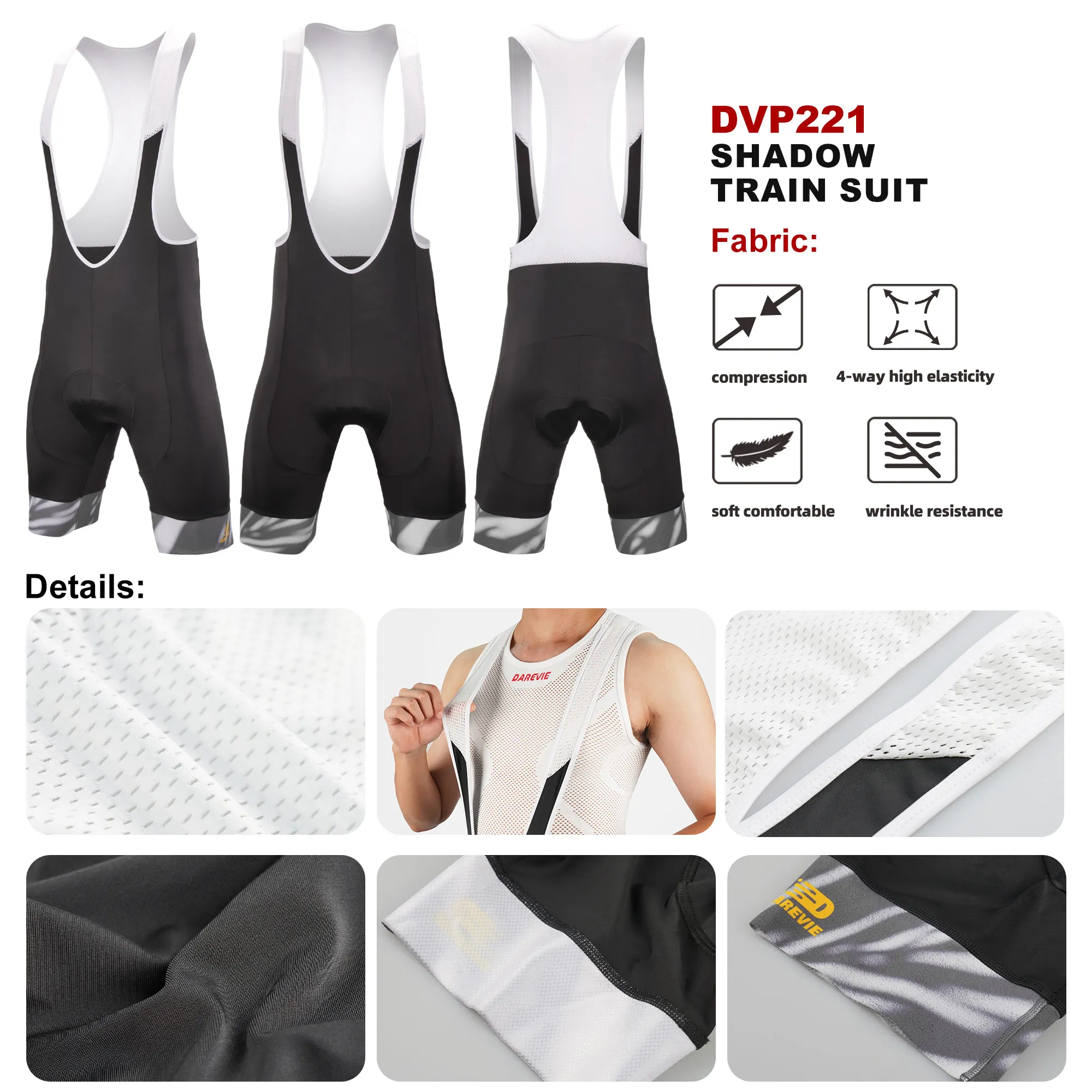 Cycling Bib Shorts Cycling Shorts DAREVIE Cycling Bib Shorts Summer Shadow Train Men's Cycling Bretelelle Soft Slim Fit Breathable Shorts Man