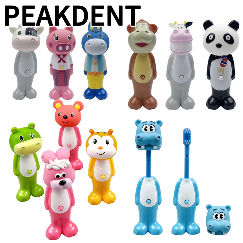 어린이 칫솔 용 리트랙터블 바운스 업 칫솔 귀여운 동물 모양 치아 관리용 부드..