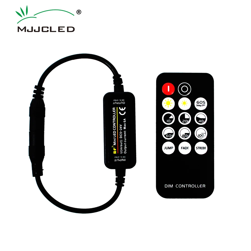 Mini LED Dimmer 12V 6A RF Wireless 14Key 2.4G Remote Control Single Color LED Strip Lights 5V 24V Driver DC Dimmer Switch dc5 24v 14key 17key mini led controller rf dc usb wireless remote dimmer for 3pin individually addressable 5050 rgb strip light