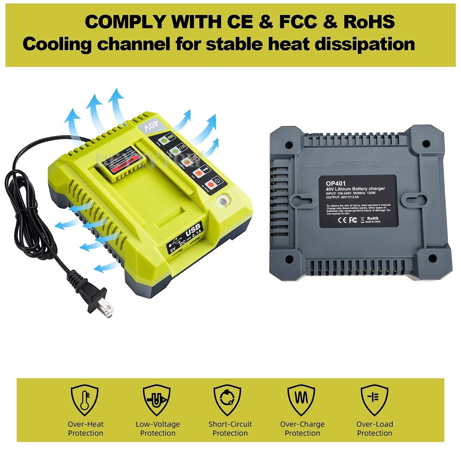 Beytvyow Super Battery Charger for Ryobi 40V Li-ion Battery Rapid Charger Statio