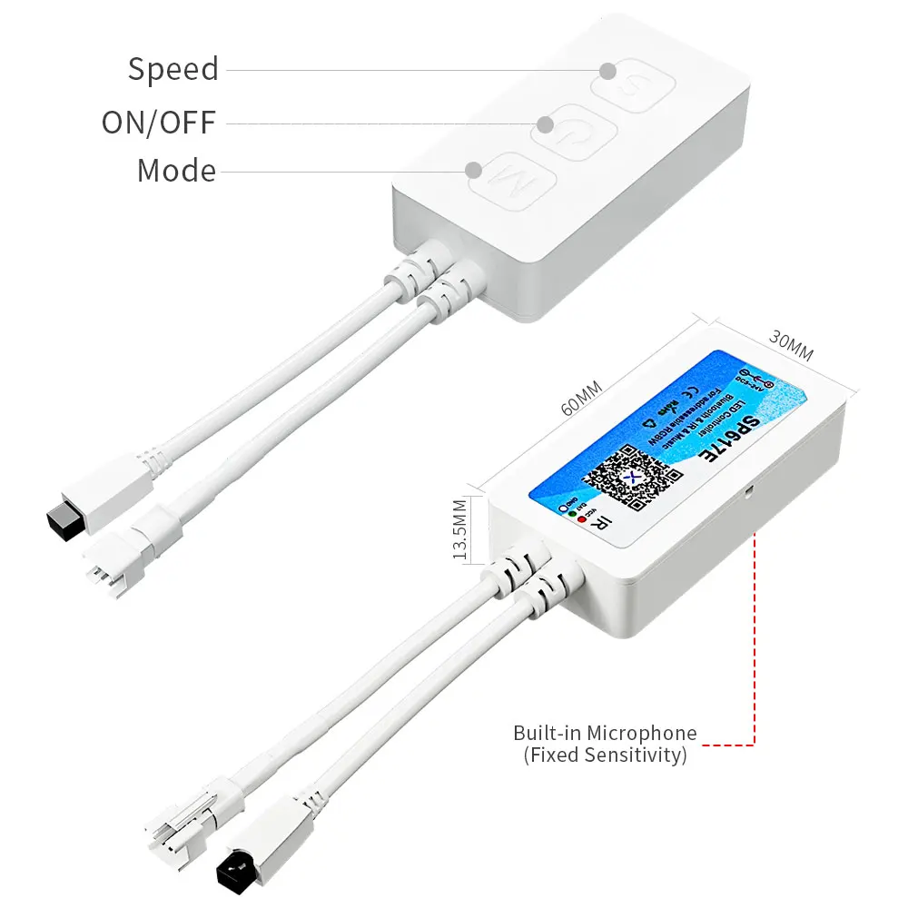 SP617E-SK6812 RGBW 음악 컨트롤러 내장 마이크 WS2814 SM16704 TM1824 LED 스트립 Bluetooth APP 및 IR 원격 제어 DC5-24V