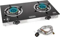 Burner Stove w/Auto Ignition LPG Tempered Glass Outdoor Propane Portable Camping Cooktop Range 2-Burner Gas Burner 1